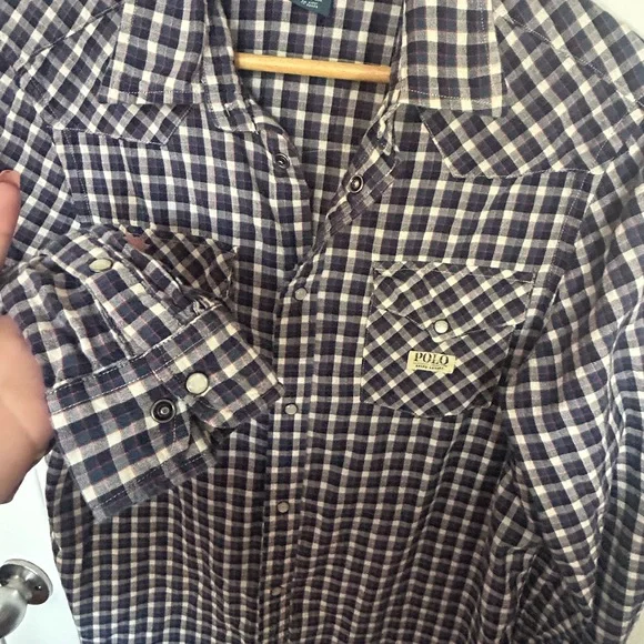 Polo by Ralph Lauren Men's Navy and White Plaid Shirt xl 18-20 - Picture 3 of 4
